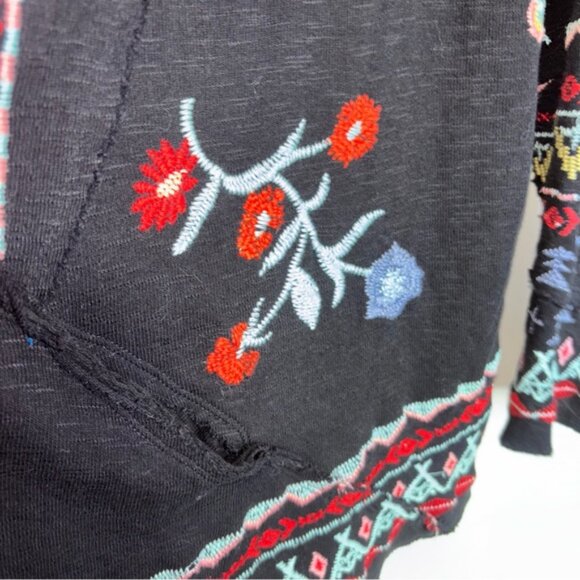 CAITE Embroidered Black Open Front Cardigan with Hood Boho Festival Style Small - Picture 11 of 14